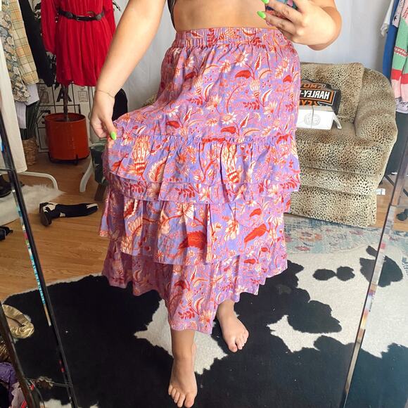 Conditions Apply Floral Tiered Elastic Waist Maxi Skirt Purple Size Medium - Picture 1 of 5